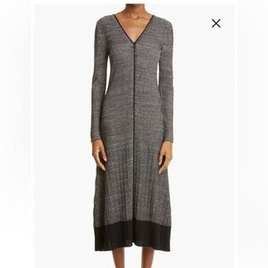 NWT Nellie Partow Black and Grey Isla Long Sleeve Silk& Cotton Midi Dress Size M